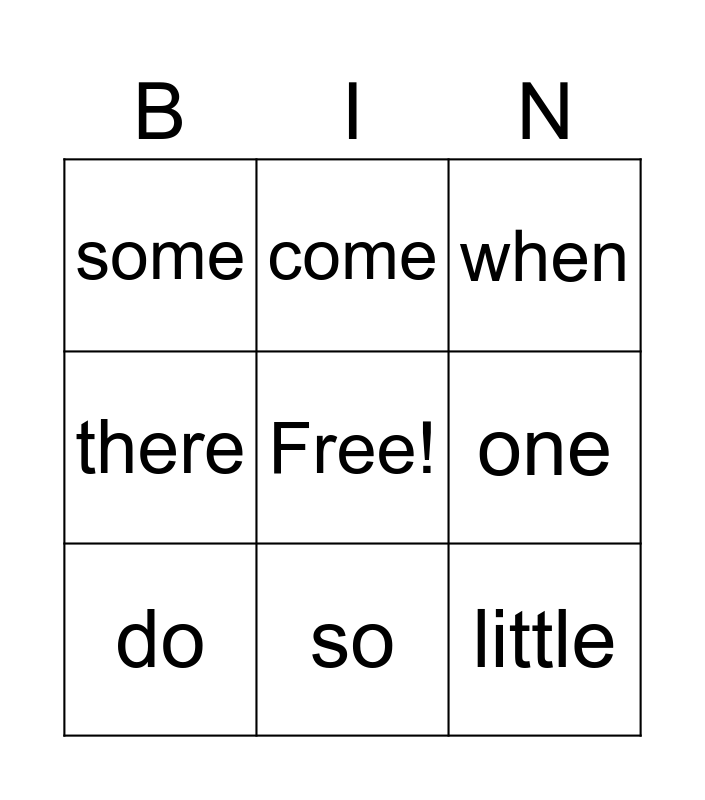tricky word Bingo Card