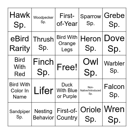 2024 Badgerland Birding Bingo Card
