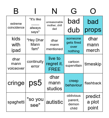 Dhar Man Bingo Card