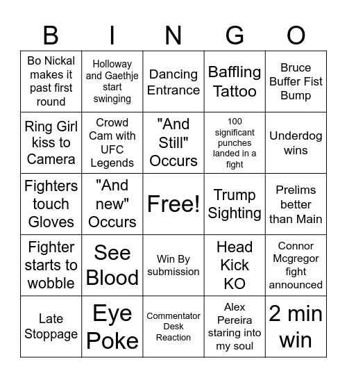 UFC 300 Bingo Card