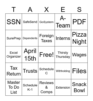 Labenz Tax Season Bingo Card