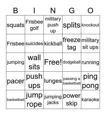 running  Bingo Card