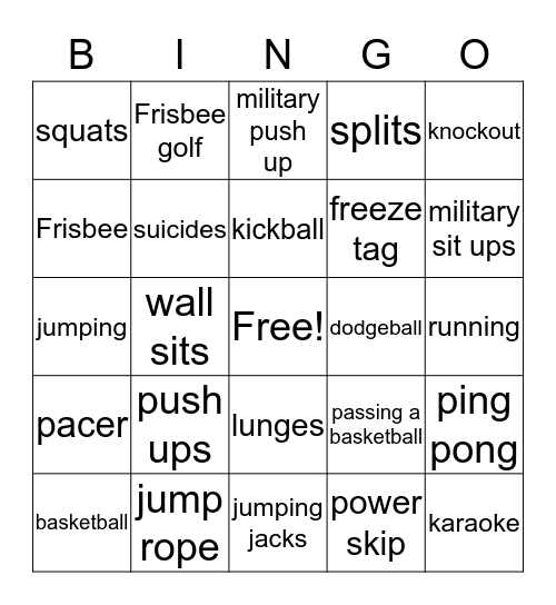 running  Bingo Card