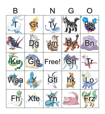 Pokemon Bingo Card