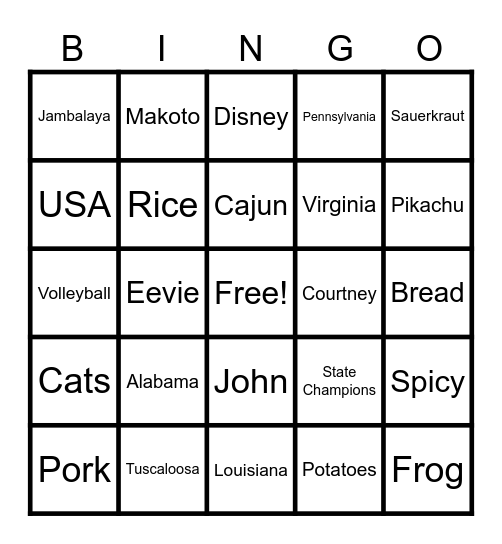 Ms Megan Bingo Card