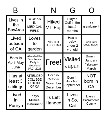 Yoshikawa BINGO 04.13.2024 Bingo Card