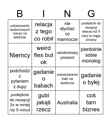 sam wiesz kto bingo Card
