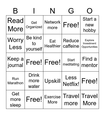 New Year's Resolution BINGO Card