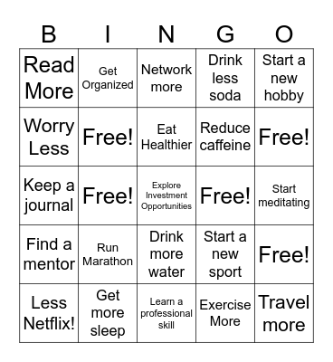 New Year's Resolution BINGO Card