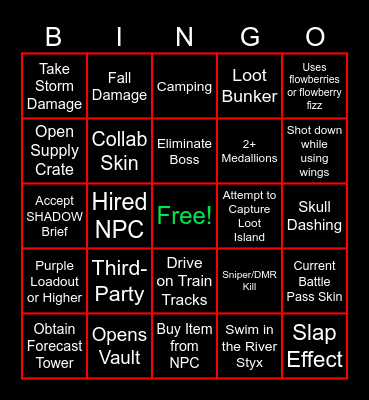 Fortnite C5 S2 (v29.40) Bingo Card