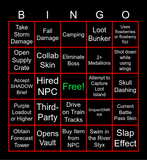 Fortnite C5 S2 (v29.40) Bingo Card