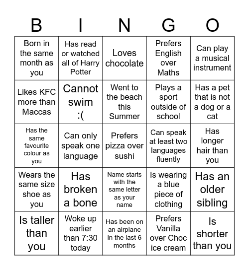 Untitled Bingo Card