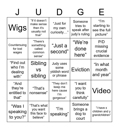 Judy Justice Bingo 2 Bingo Card