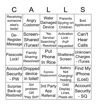 Applecare Bingo!! Bingo Card