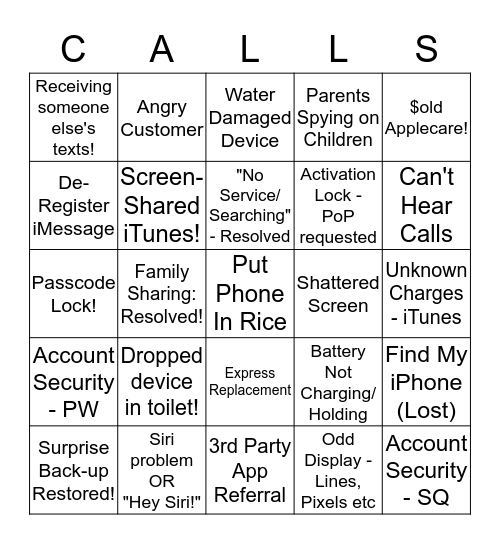 Applecare Bingo!! Bingo Card