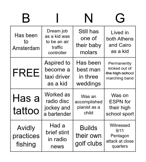 All Hands Bingo Card