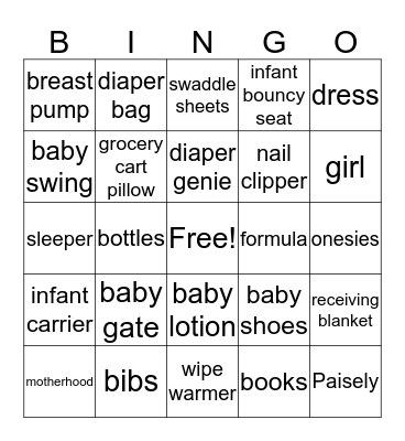 Paisley Grace Bingo Card