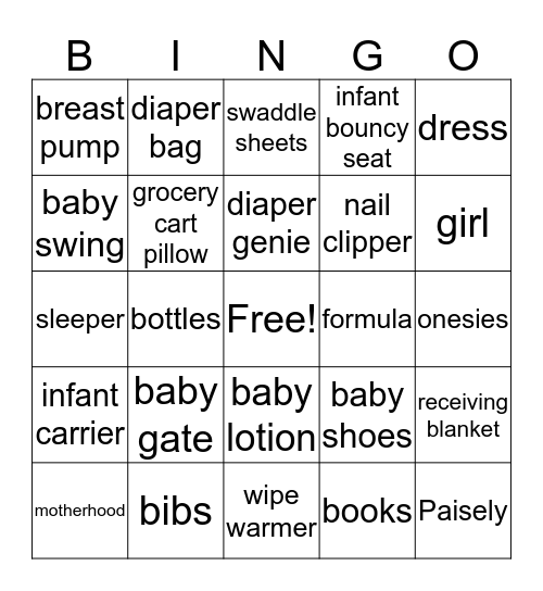 Paisley Grace Bingo Card