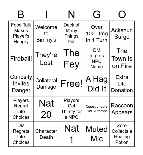 Withered Wastes BRP Bingo Card