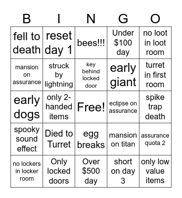 Lethal Company 10q Bingo Card