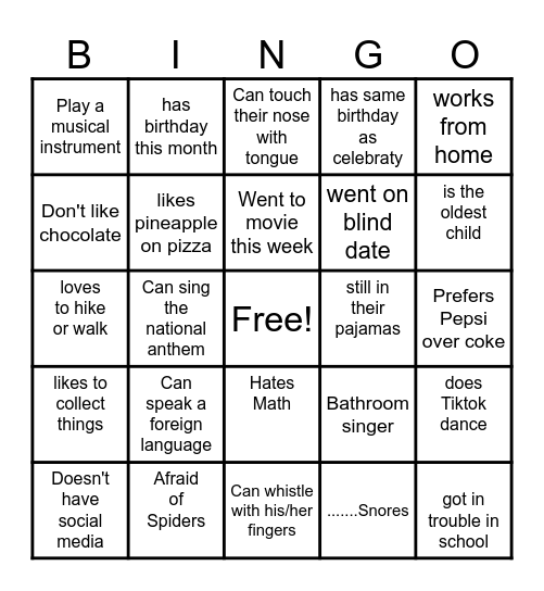 Get to Know You Bingo Card