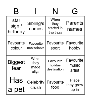 Get To Know You Bingo! Bingo Card