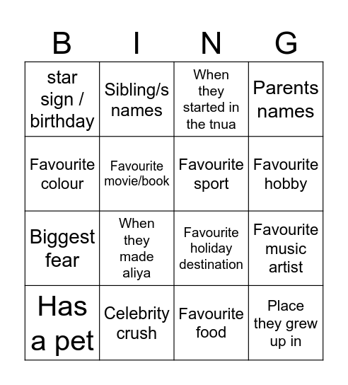 Get To Know You Bingo! Bingo Card