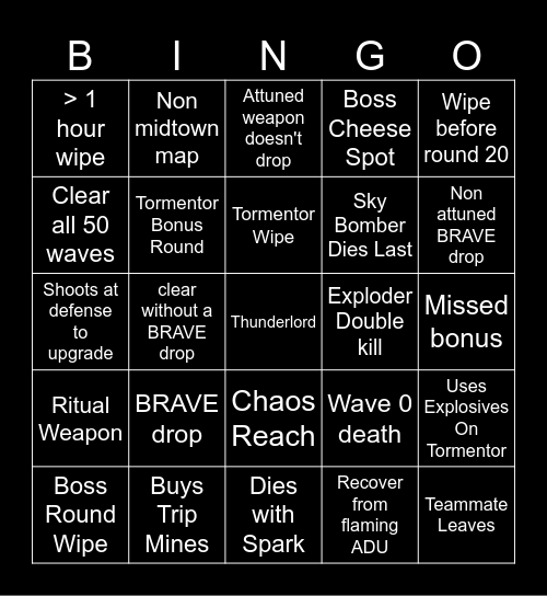 Onslaught Bingo Card