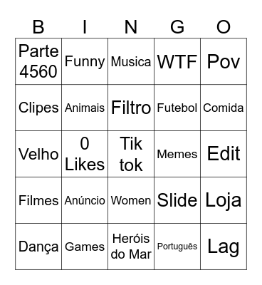 Tik bingo Tok Bingo Card