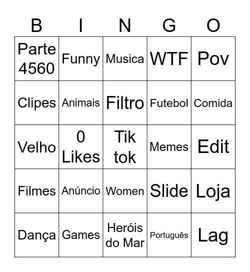 Tik bingo Tok Bingo Card