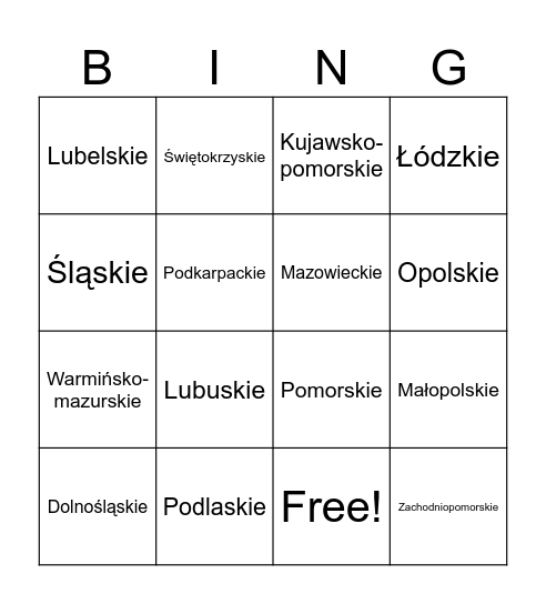 Województwa 2024 Bingo Card