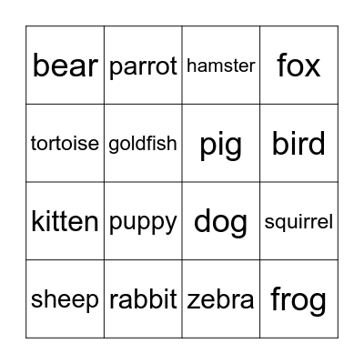 Pets & Animals Bingo Card