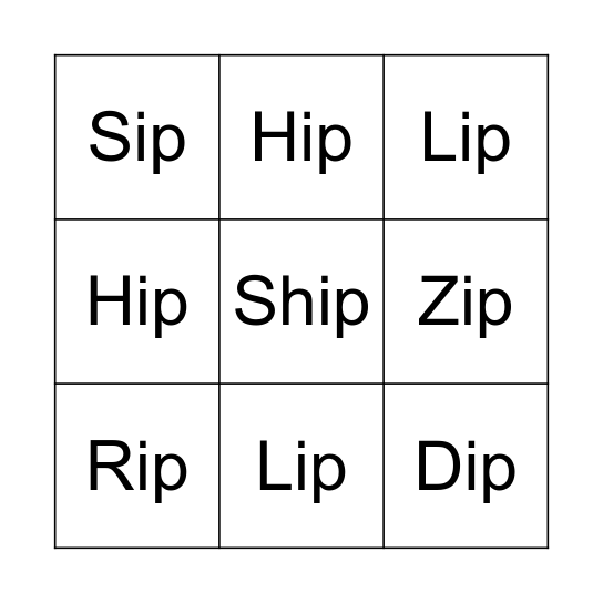 -IP Word Family Bingo Card