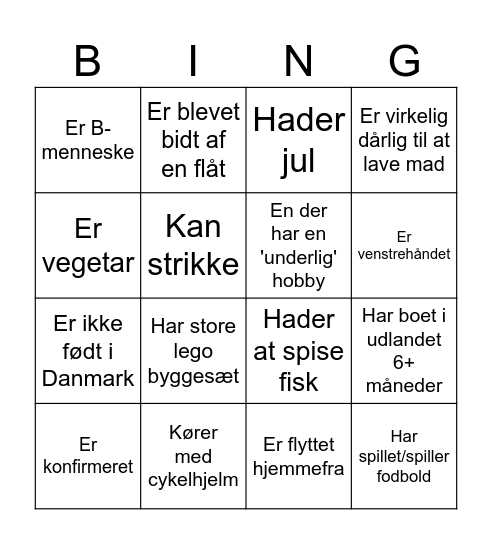 Menneskebingo Card