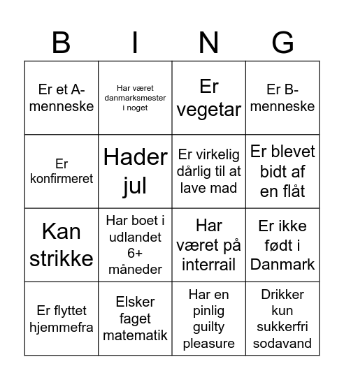 Menneskebingo Card