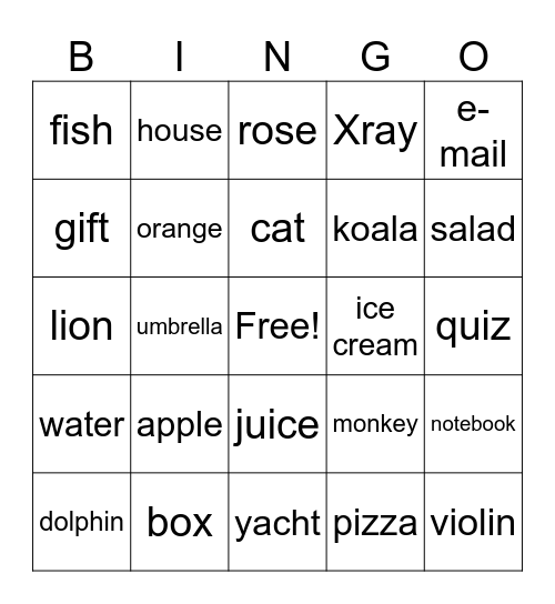 Warm-up Bingo Card