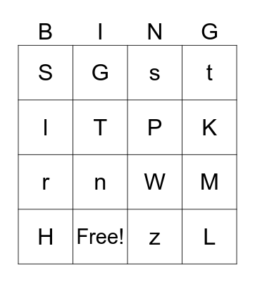 Letters Bingo Card