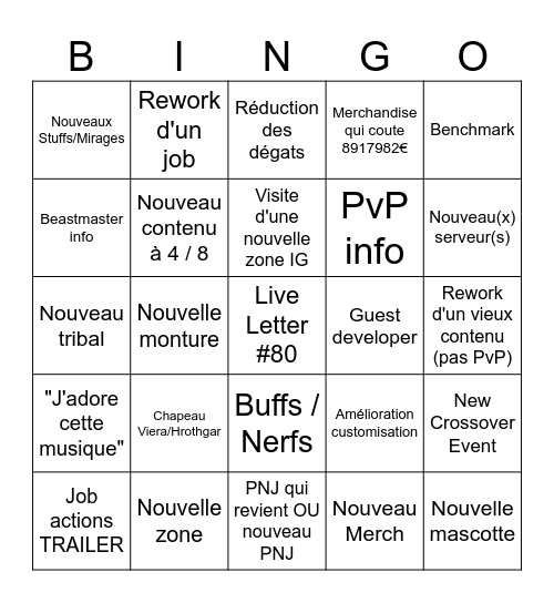 Live Letter #80 Bingo Card