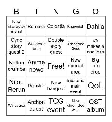 4.6 Livestream Bingo Card