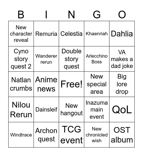 4.6 Livestream Bingo Card