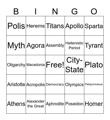 Greece Bingo Card