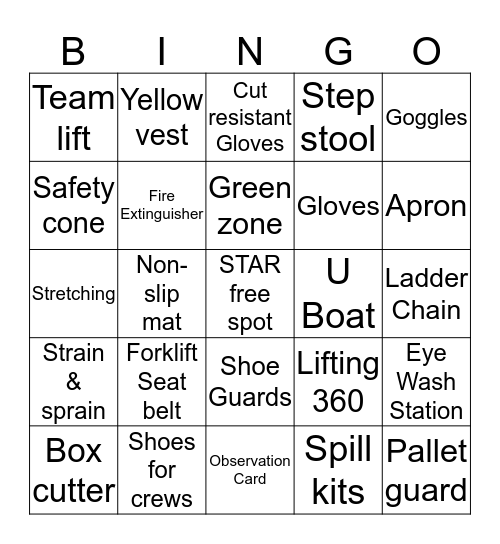 Star Safety! Bingo Card