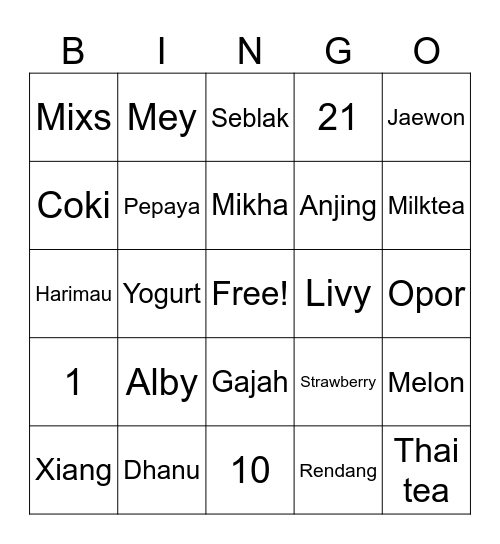 Untitled Bingo Card