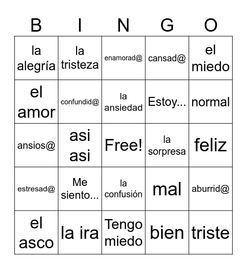 Emociones Bingo Card