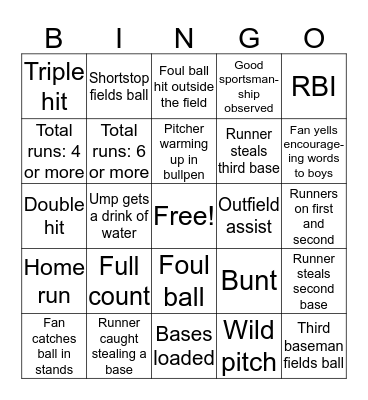 Baseball Bingo Card