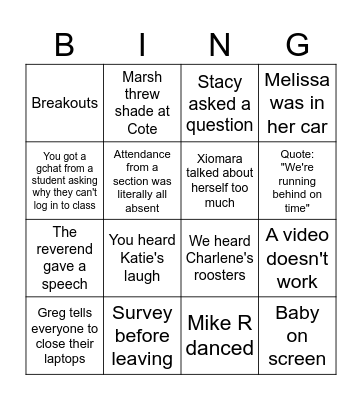 PD 1 Bingo Card