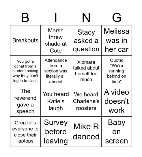 PD 1 Bingo Card