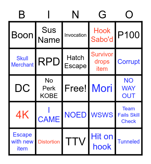 Evildoerz DBD Bingo Card