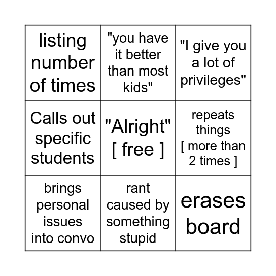 science class Bingo Card
