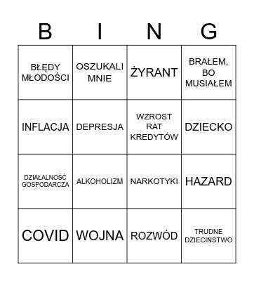 BINGO UPADŁYCH Bingo Card